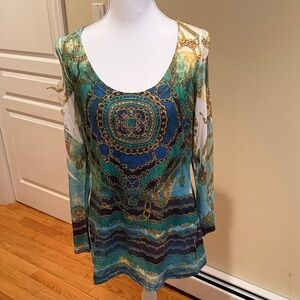 Cache Multicolor Women's long sleeve cold shoulder top Versace like design